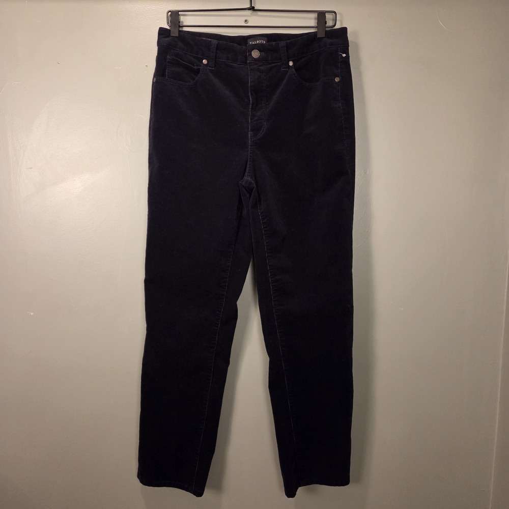 Talbots Women's Corduroy Straight Leg Pant High Waist, Size 8, Black Navy Blue